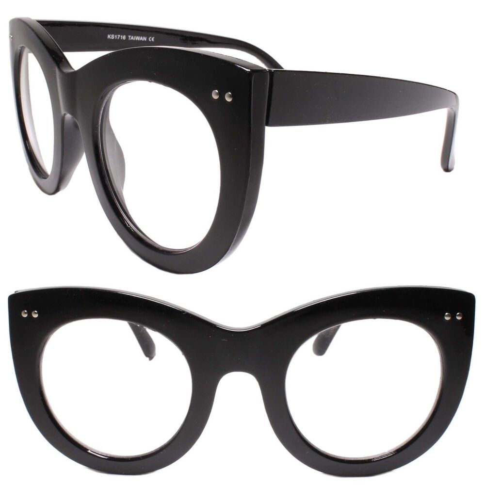 Womens Oversized Exaggerated Retro Cat Eye Clear Lens Eye Glasses Black Frame